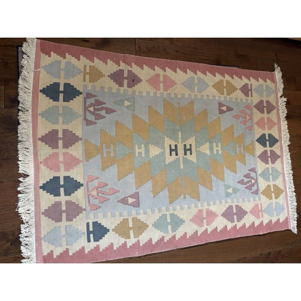 Urban Outfitters Isolde Kilim Printed Rug Cotton Geometric Pastels 4x6’